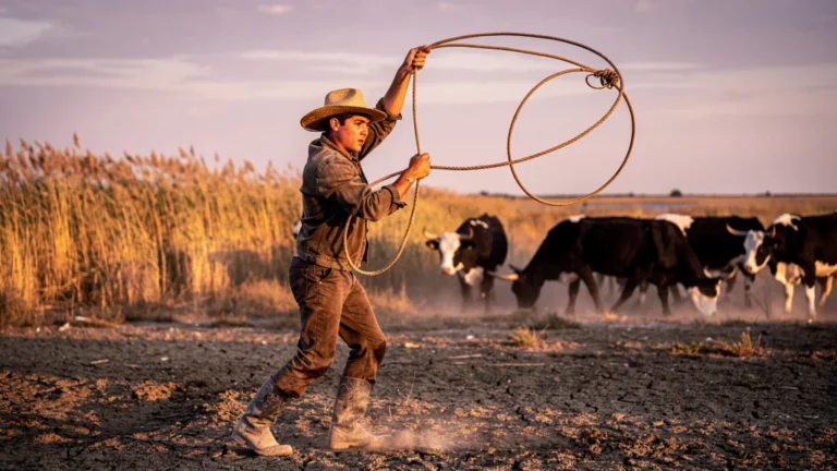 Gardian aux Saintes-Maries lance un lasso lors d’un stage de 4 jours dans les marais de Camargue