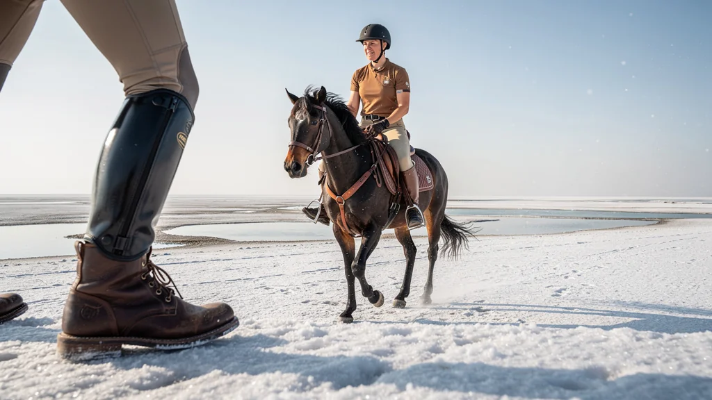 Test comparatif bottes courtes vs boots mini-chaps sur 40 km dans les salins, ambiance réaliste et naturelle