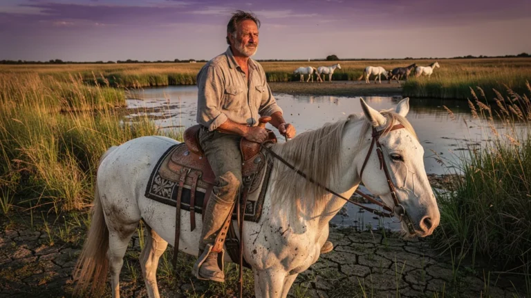 Sortie longue à cheval avec une selle camarguaise dans les marais lumineux de Camargue