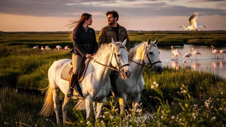 Couple à cheval en Camargue lors de leur premier séjour, mêlant partage et frictions inattendues