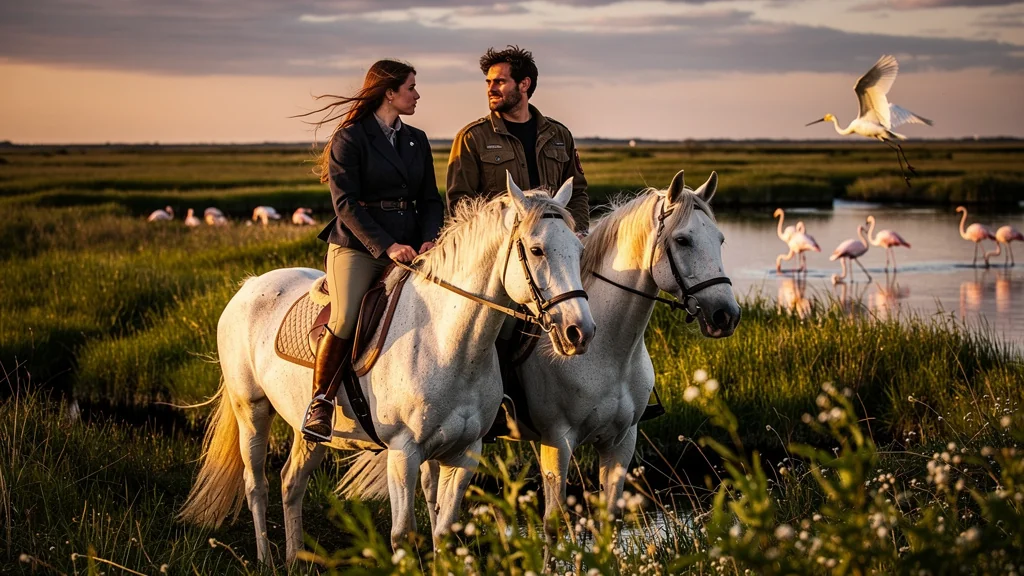 Couple à cheval en Camargue lors de leur premier séjour, mêlant partage et frictions inattendues