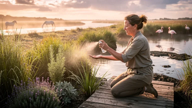 Protocole naturel anti-moustiques en Camargue testé pendant 3 semaines au cœur des marais au coucher du soleil